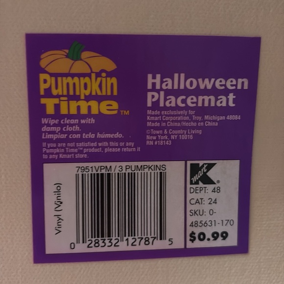 Halloween Vinyl Placemat Kmart Vintage PumpkinTime Set (3) Pumpkins, Ghost Witch - Picture 16 of 16
